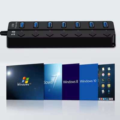 Port USB 3.0 Hub with LED Indicator Independent Switch Control for Laptop